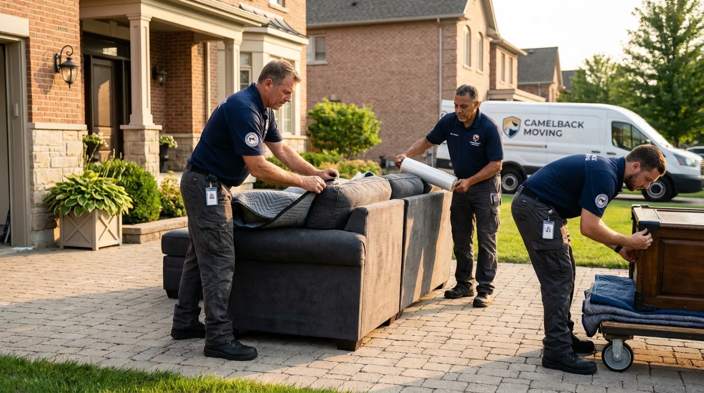 Large estate moving crew wrapping furniture in Bolton, MA